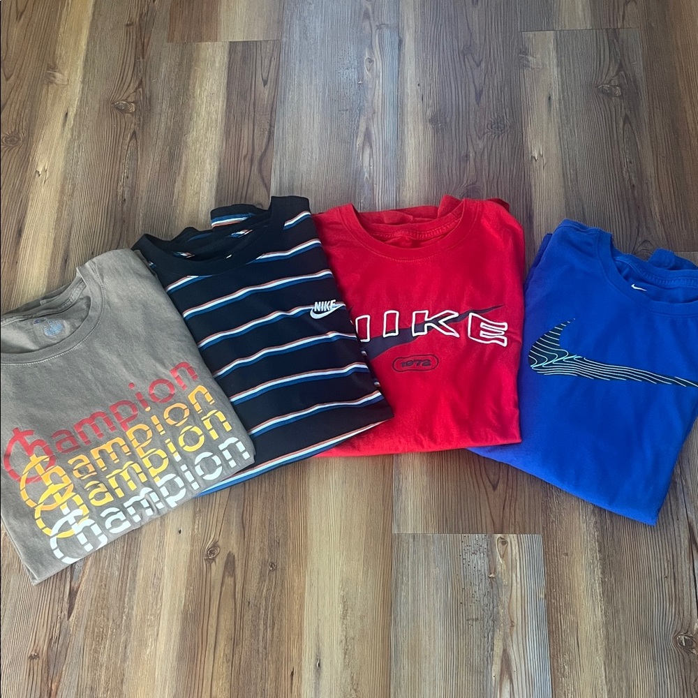 Champion and Nike Short Sleeve Tees Set - Tan, Black, Red, Blue